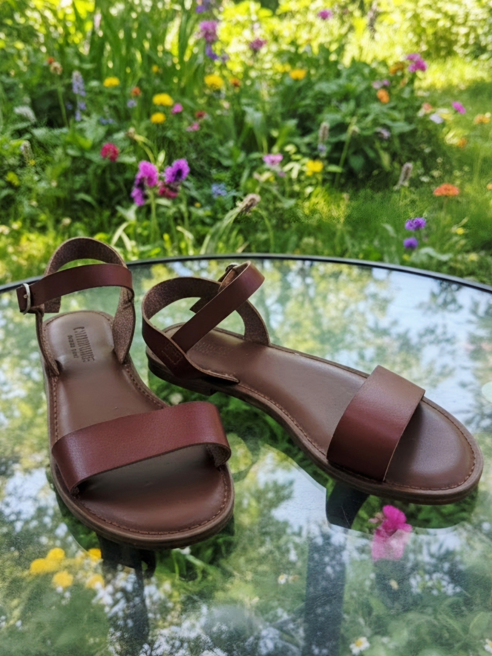 Women’s Burgundy Ankle-Strap Leather Sandals 8W